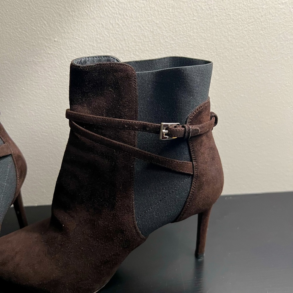 PRADA brown suede ankle booties, pointy toe. Women’s size 37.5/US 7.5